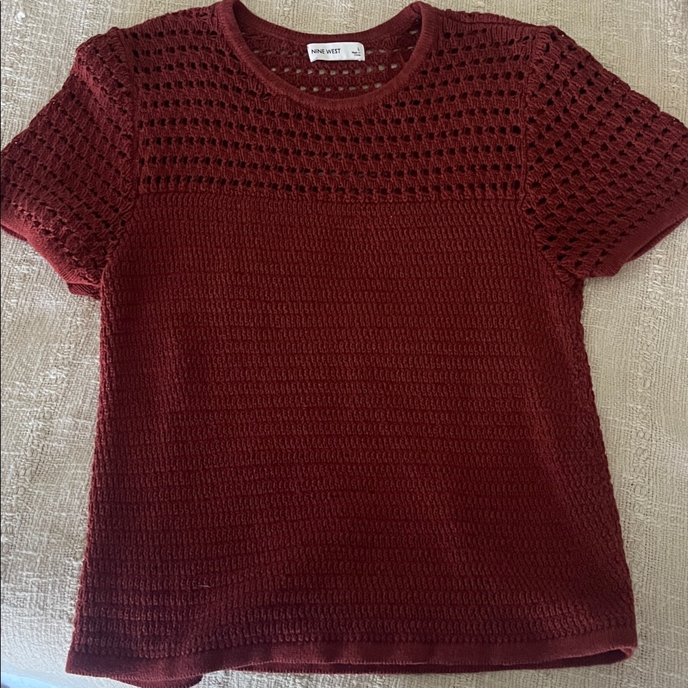 Red Knit Short Sleeve Top